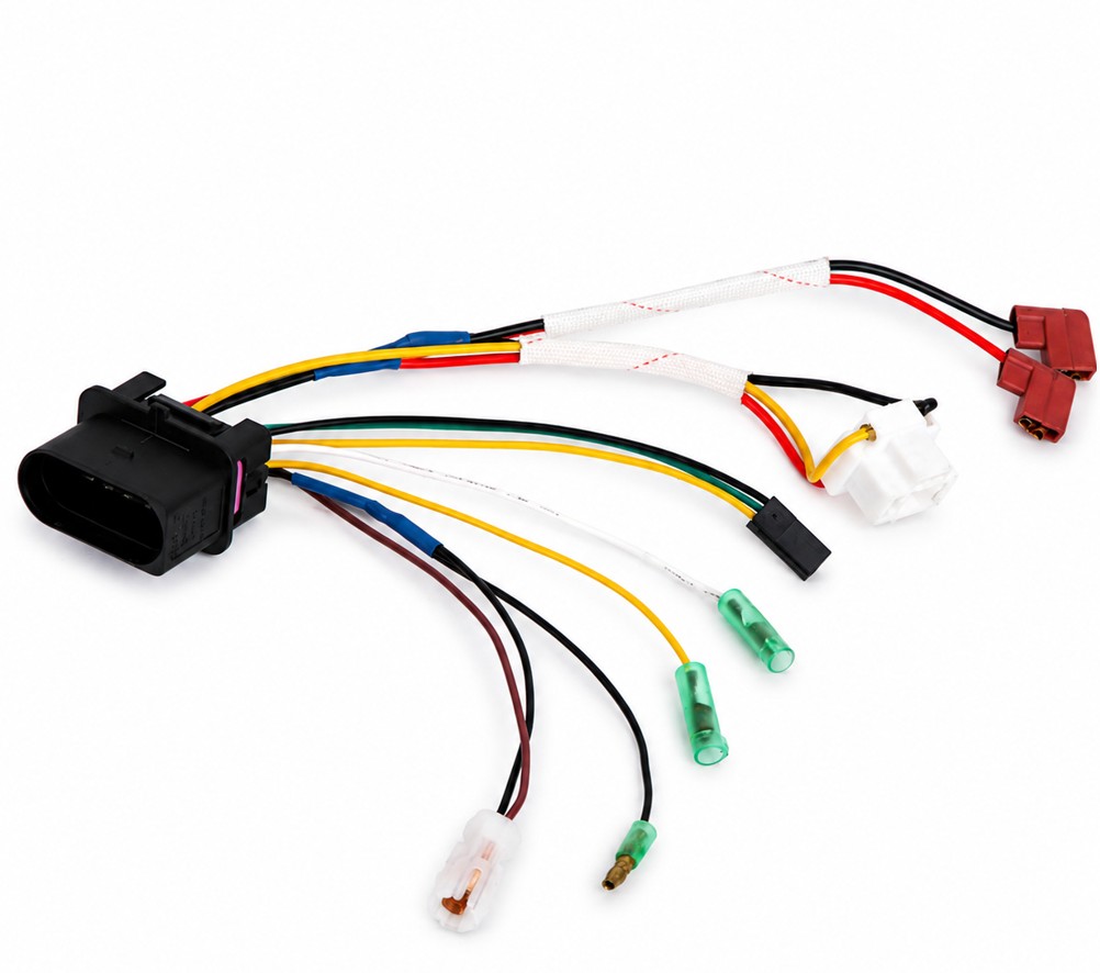 Automotive headlight taillight wiring harness connector cable with terminal and protective housing for LED adaptation