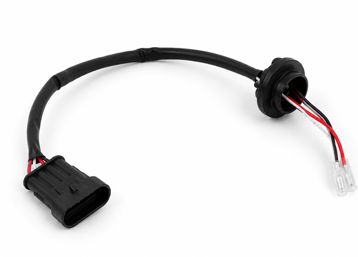 Black multi-pin connector with multi-color terminal wires