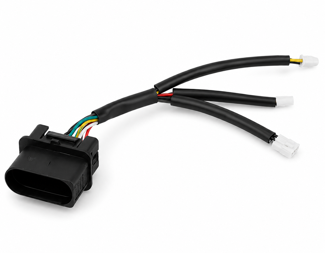 Multi-pin male connector with three branched output cables