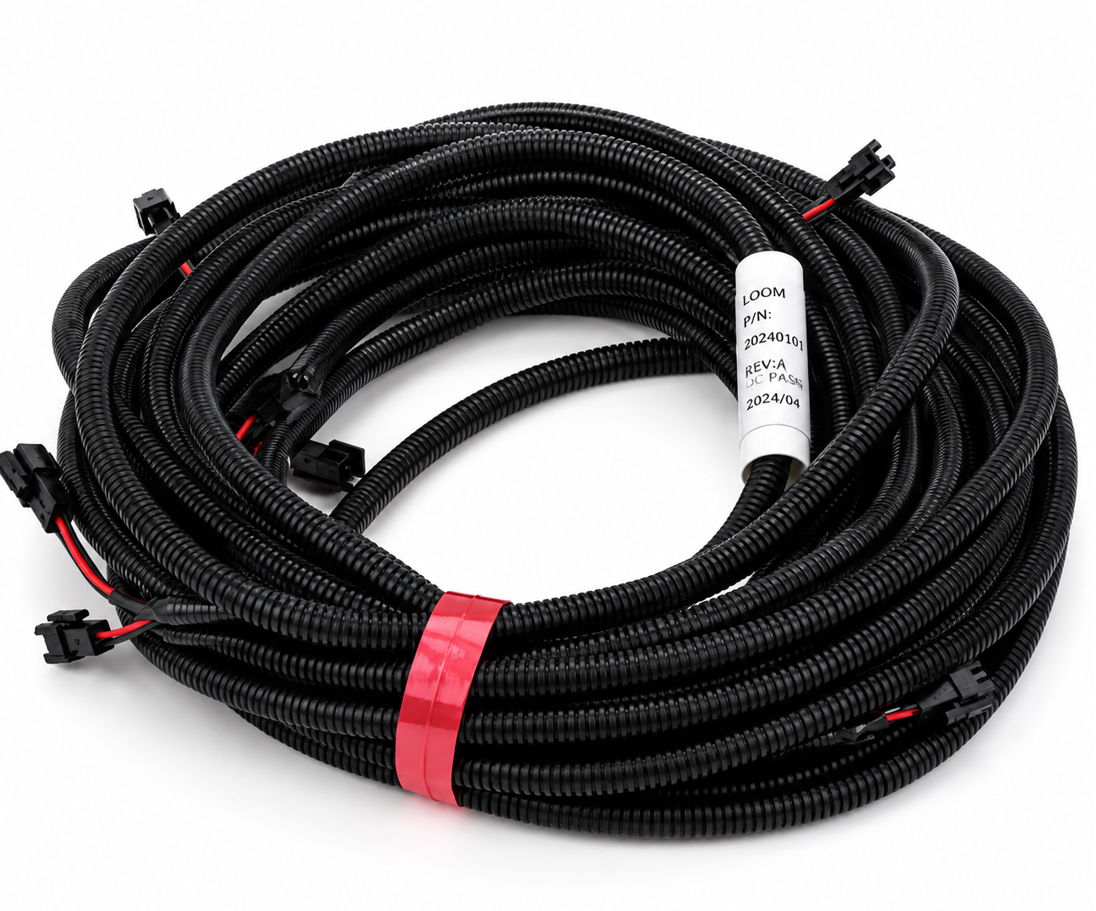 Corrugated tube sleeved adapter harness — version B
