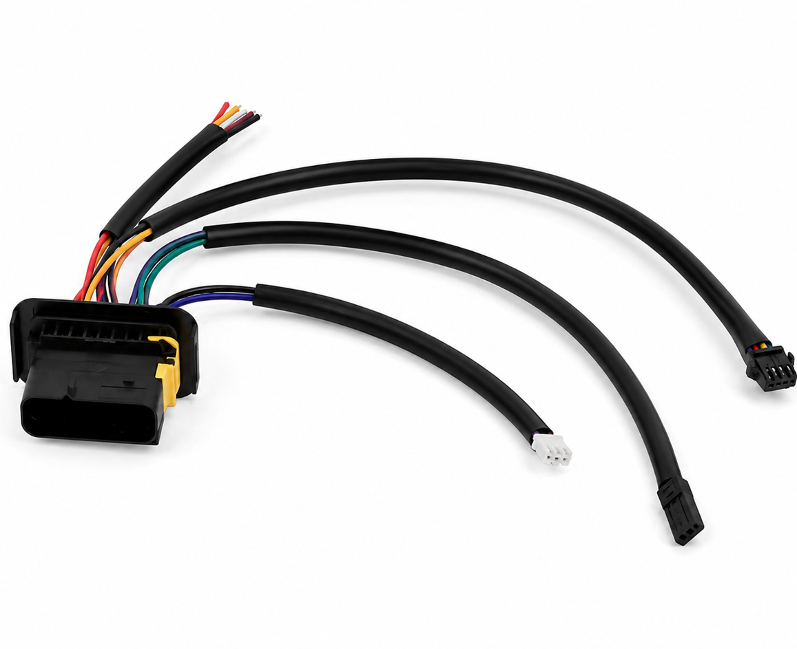 OBD-style headlight connector with multi-output branched cables
