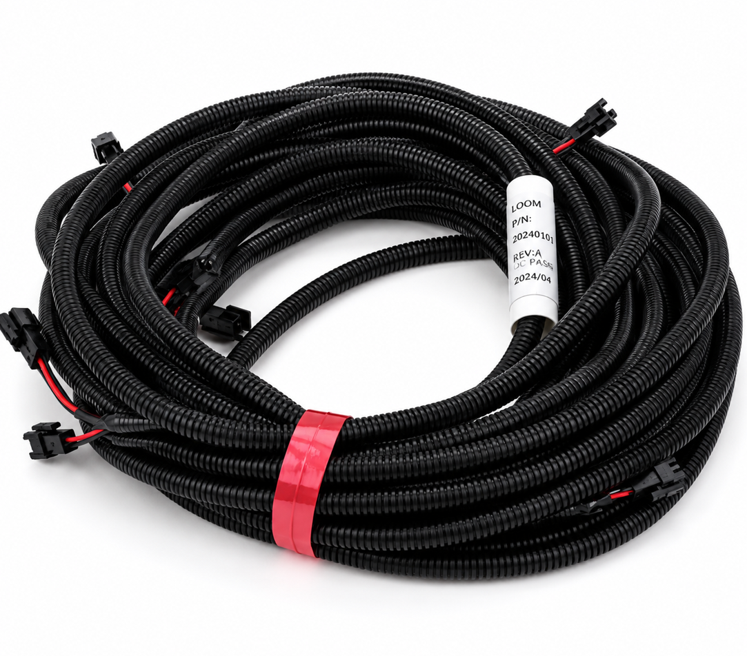 Corrugated conduit protected horn seat harness — air-duct wire variant