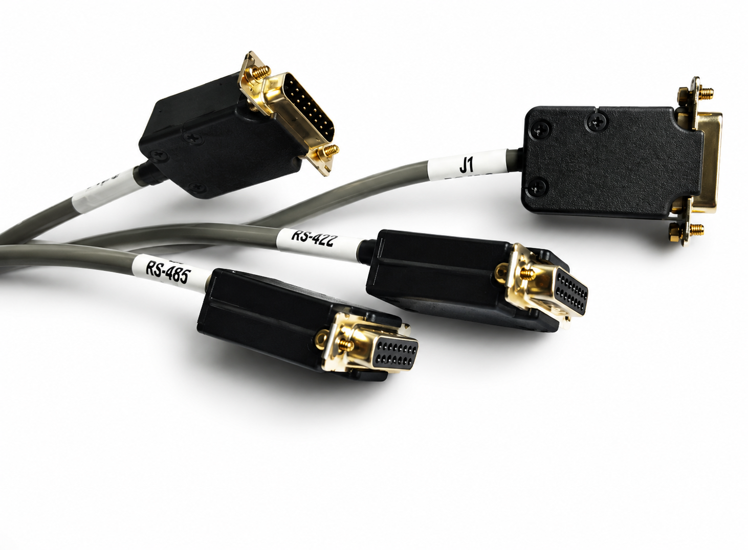 Four short-length 0150-10074 cable assemblies — vertical lineup